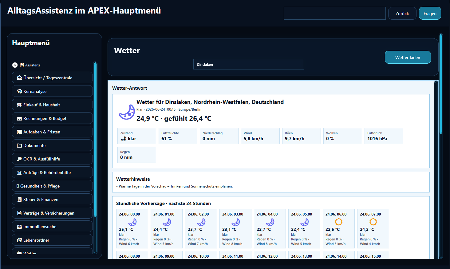 Beta Screenshot Assistenz Wetter